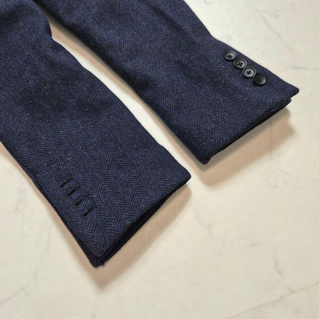 【美品】スーツセレクトヘリンボーン ダブルチェスターコート ネイビー M