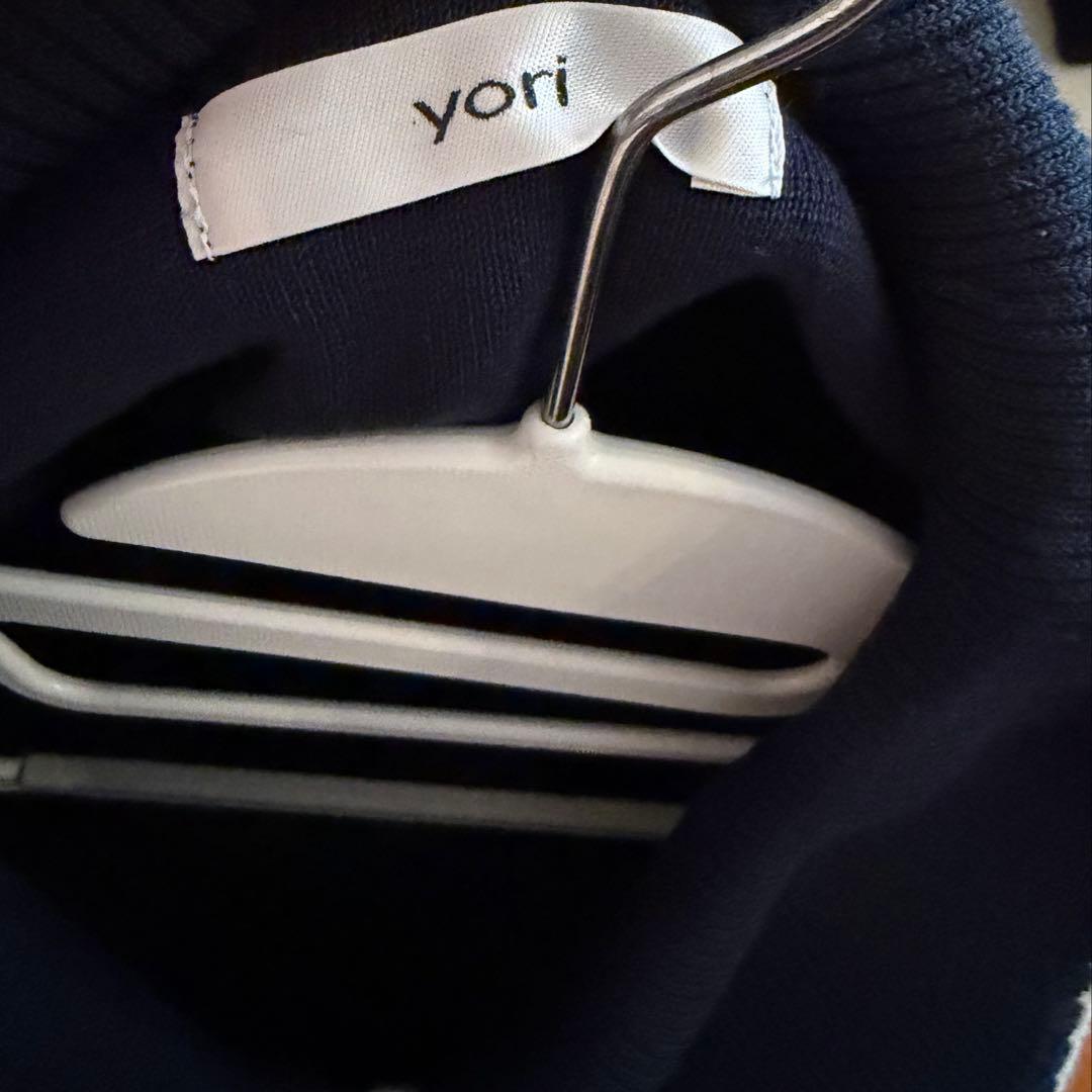 yori コットン刺繍カラーニット　ネイビー