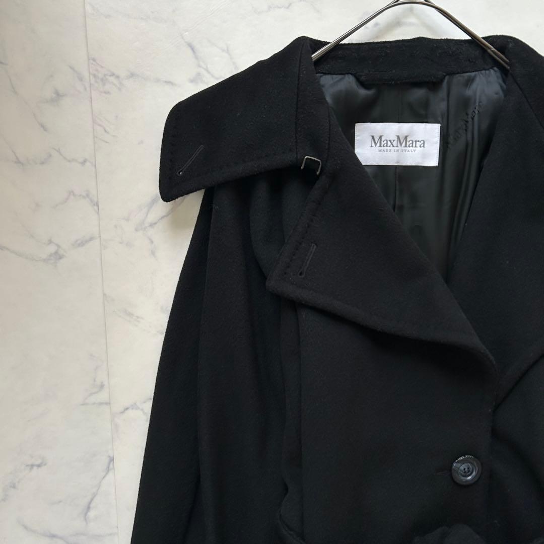 最高級白タグ マックスマーラ ロングコート カシミヤ混 ベルト 女優襟