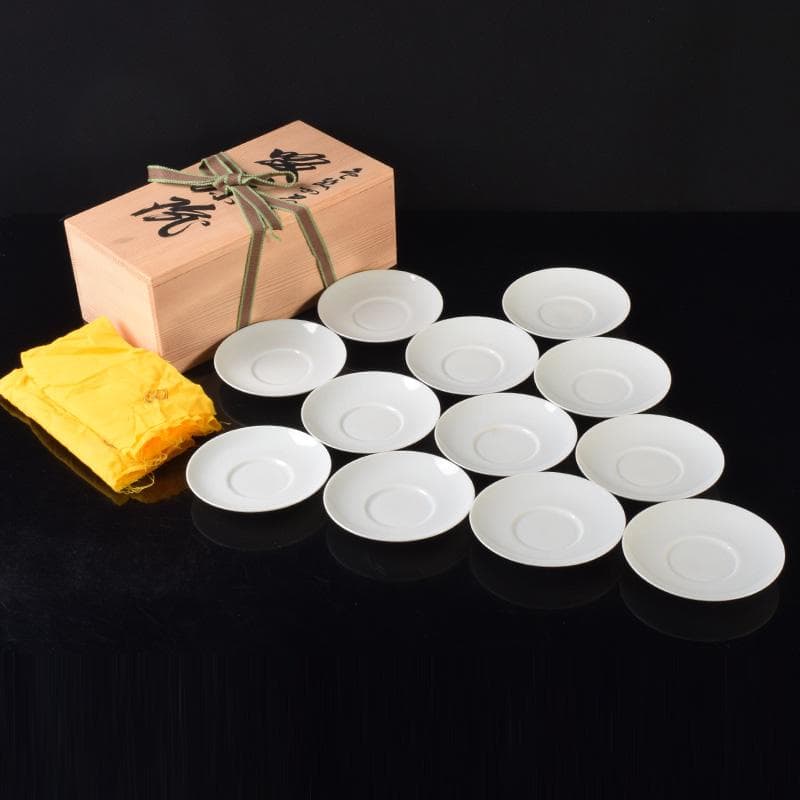 和食器　京焼　御室焼　北村和善作　白磁　吸茶碗　十二客　共布共箱　C　7485
