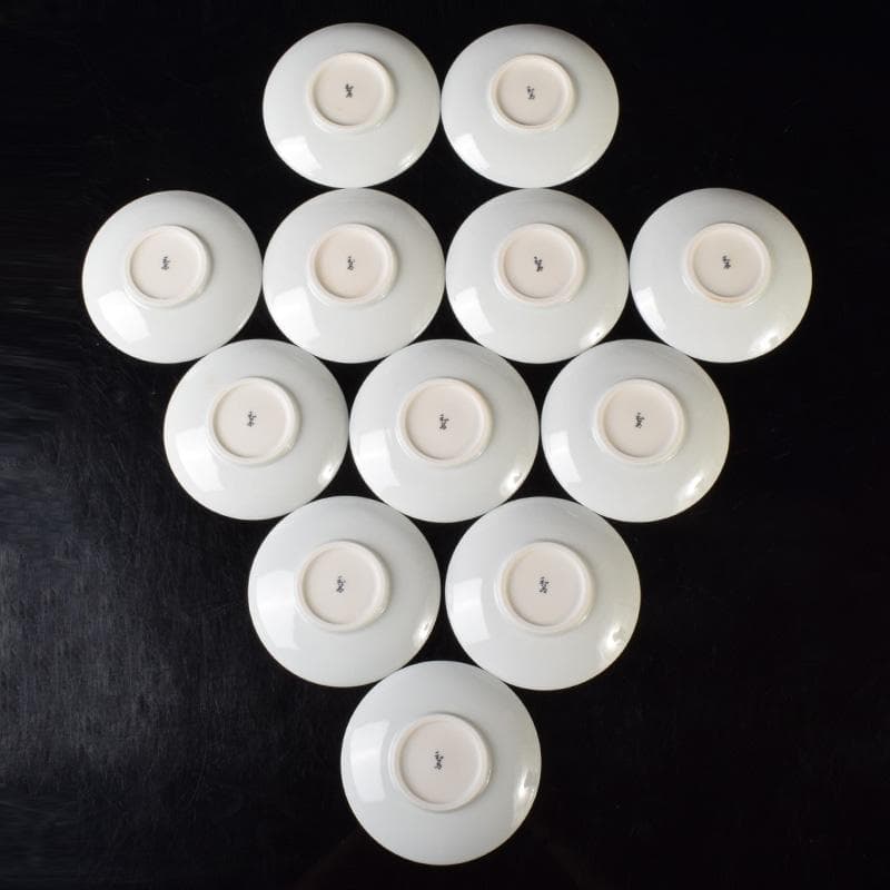 和食器　京焼　御室焼　北村和善作　白磁　吸茶碗　十二客　共布共箱　C　7485