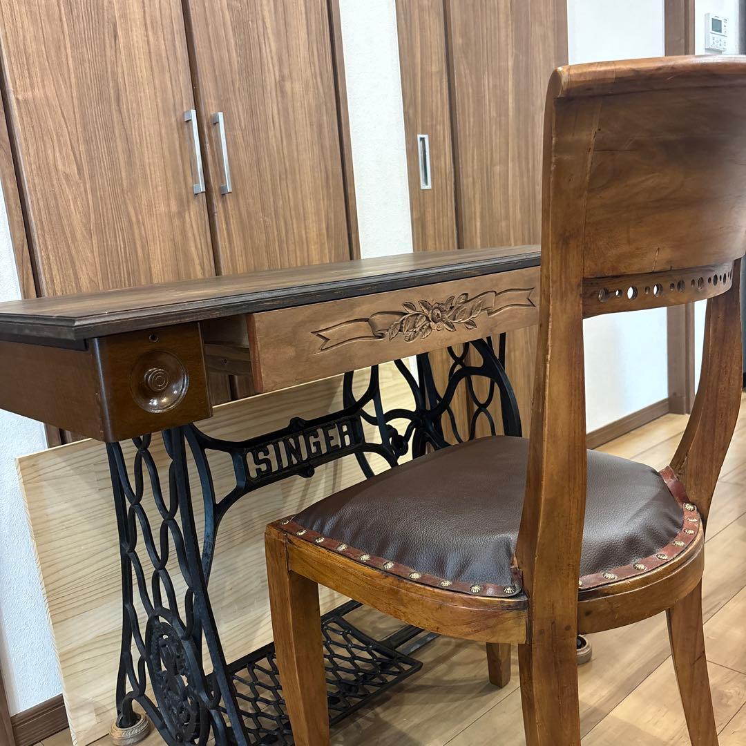 工業用singer網脚テーブル　引き出し付き