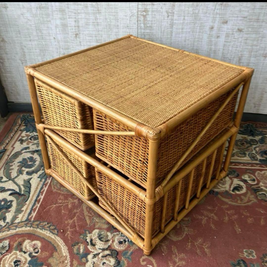 昭和レトロ ラタンチェスト 4段収納ラック 引き出しタンス 箪笥 ランドリー