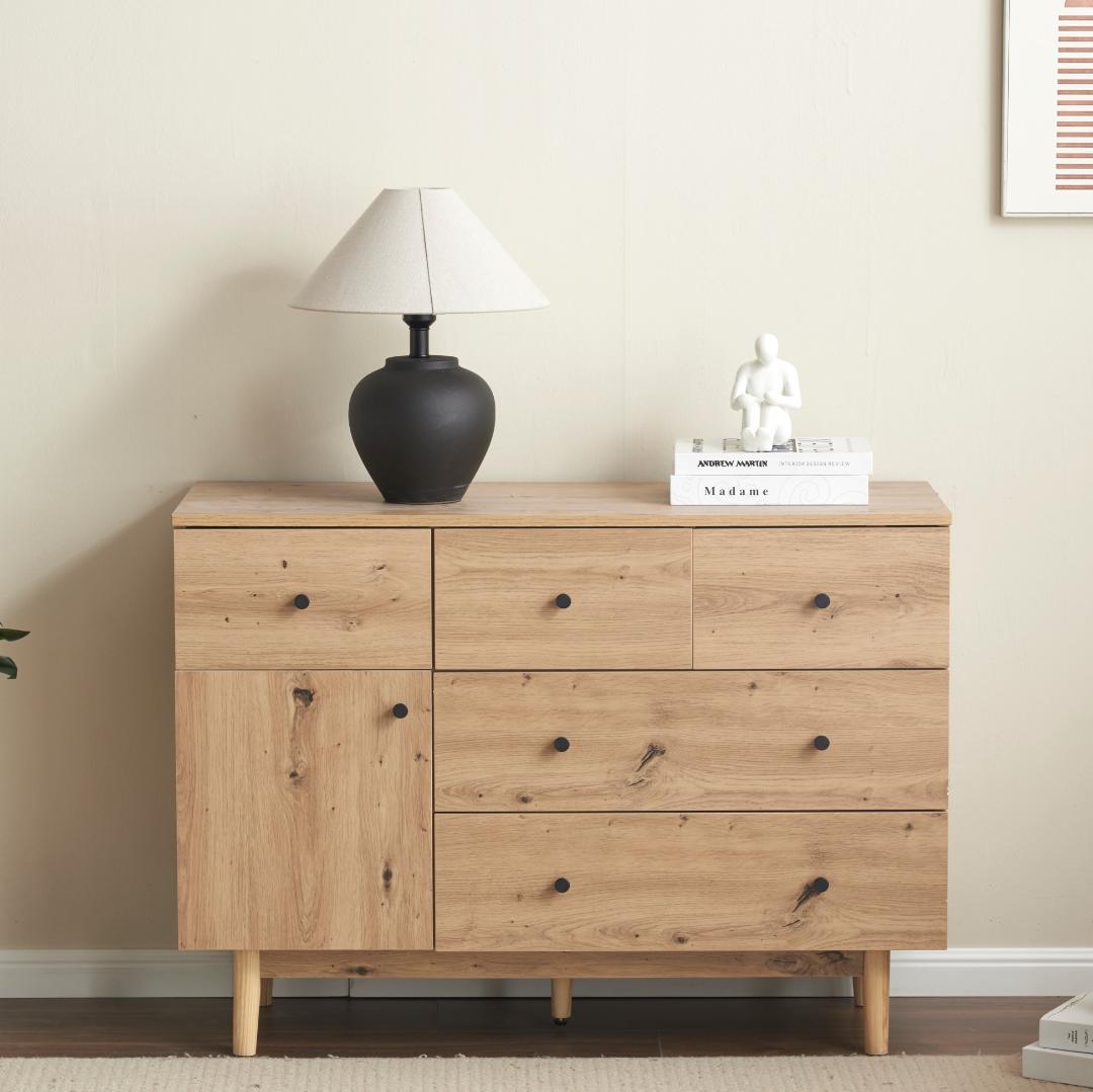 人気販売中！大容量サイドボード 引き出し5杯 リビングボード 洋服NATURAL
