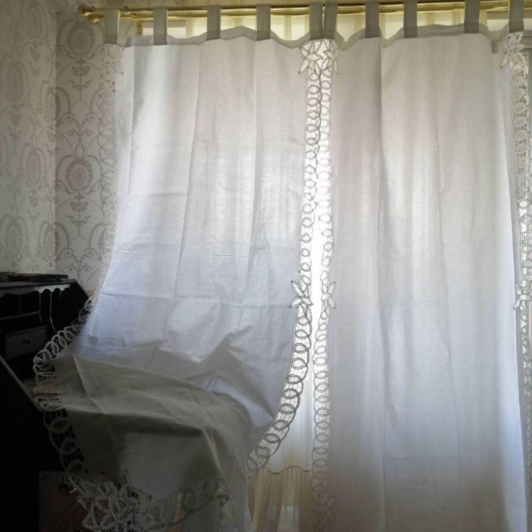 イギリスVintageバテンレース　タブカーテン　コットン　ペアカーテン　バラ可