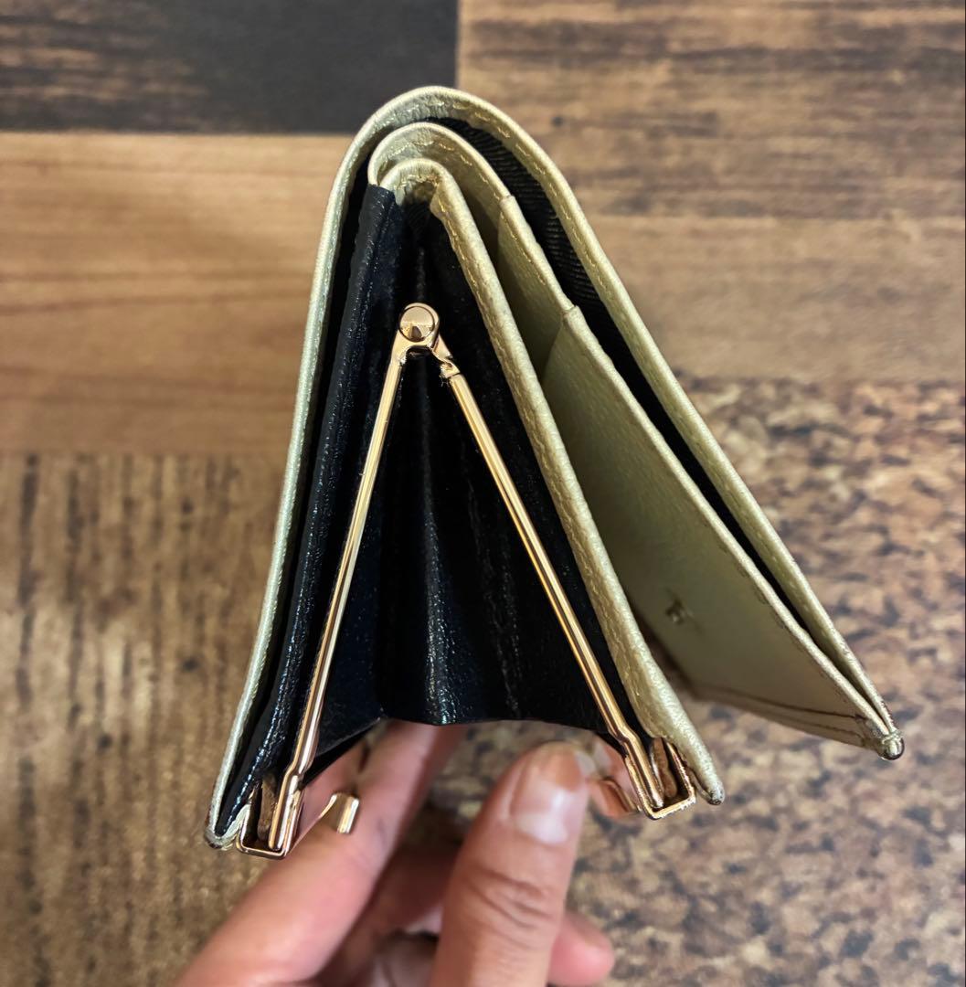 皇居財布　二つ折り財布 がま口 レザー 金色 ゴールド