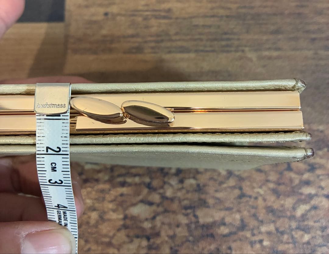 皇居財布　二つ折り財布 がま口 レザー 金色 ゴールド