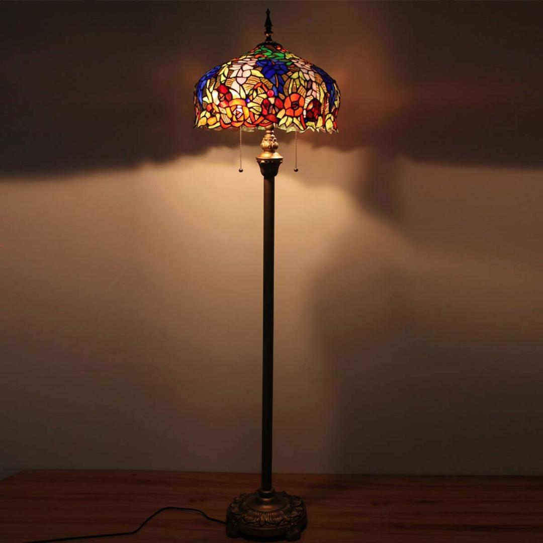 アンティーク　スタイル ステンドグラス フロアライト　薔薇　藤