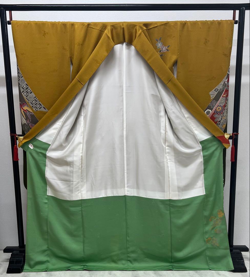 振り袖　フルセット　別誂長襦袢　美品　紅型　辛子色　成人式　結婚式　762