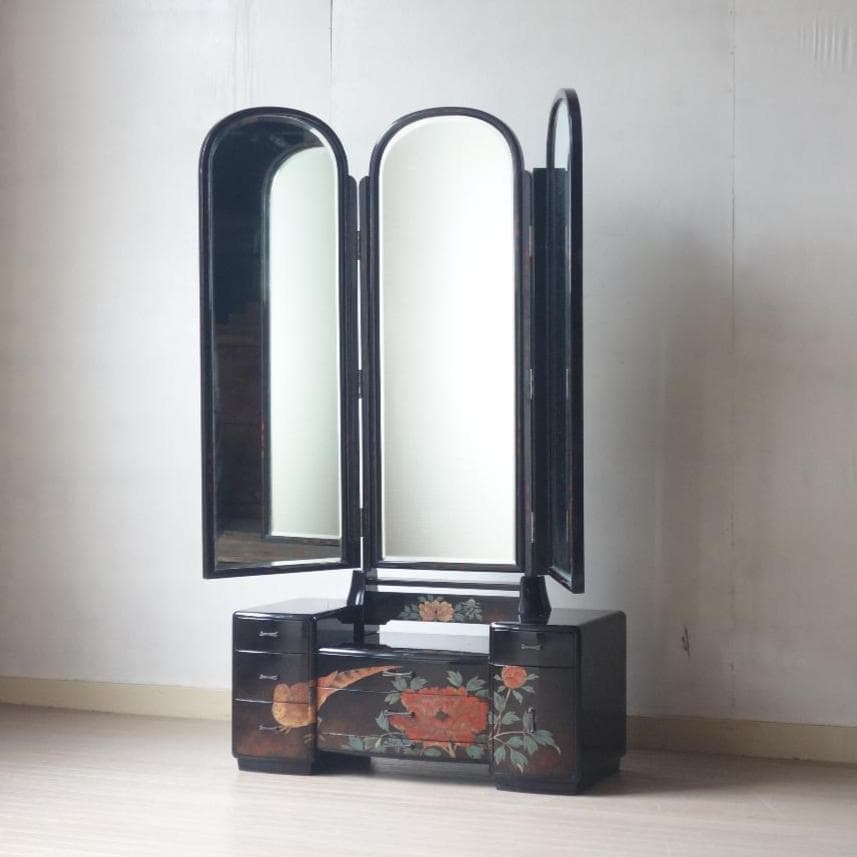 アンティーク　蒔絵　三面鏡　鏡台　漆芸　伝統工芸　骨董　古美術　古家具