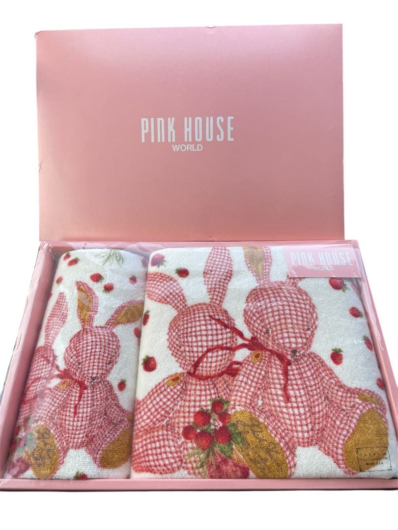 希少　激レア　ピンクハウス ギンガムうさぎ バスタオル　ウォッシュタオル セット