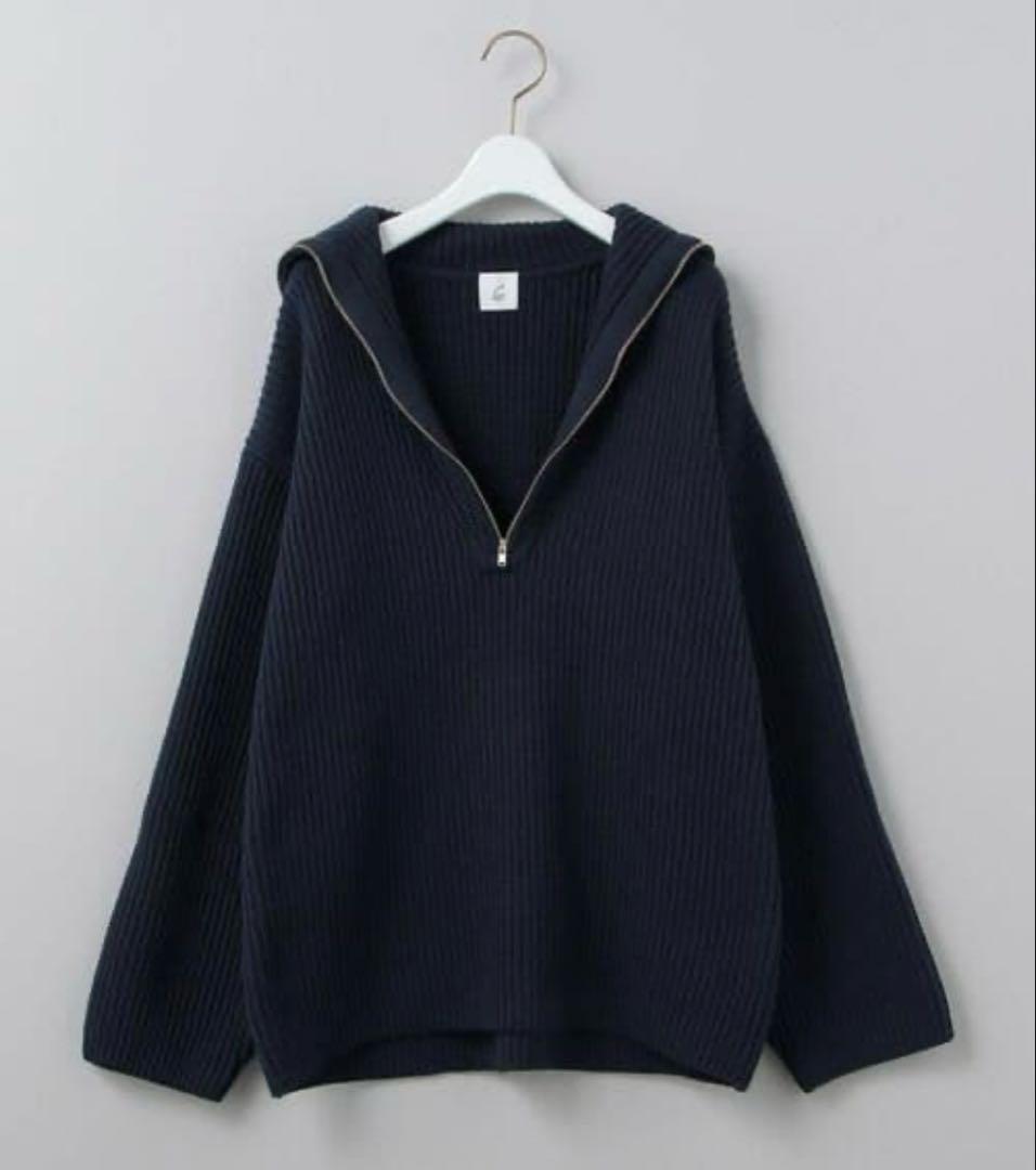 ＜6(ROKU)＞HIGH ZIP SAILOR KNIT/ニット ネイビー F