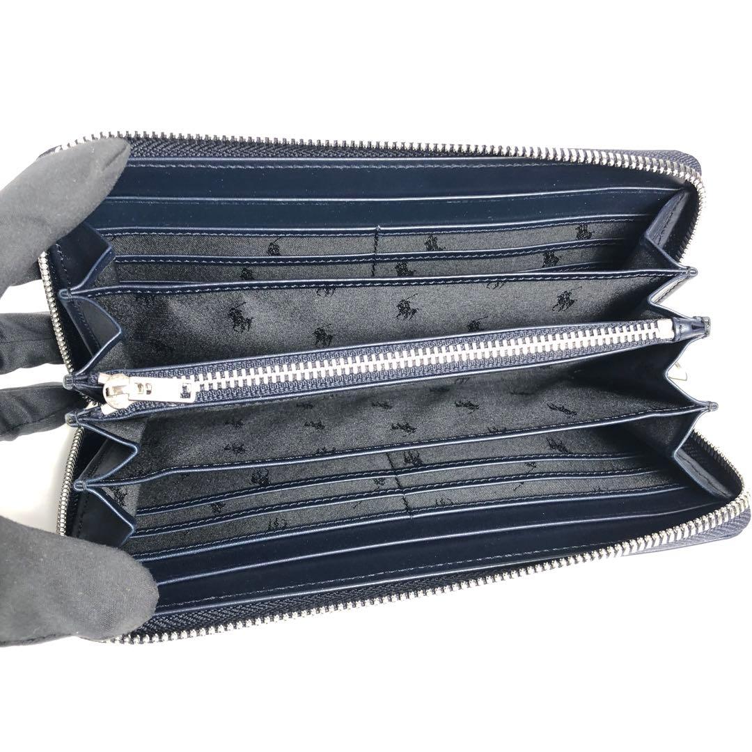 【未使用保管品】ポロ ラルフローレン ラウンドファスナー長財布 ネイビー メンズ