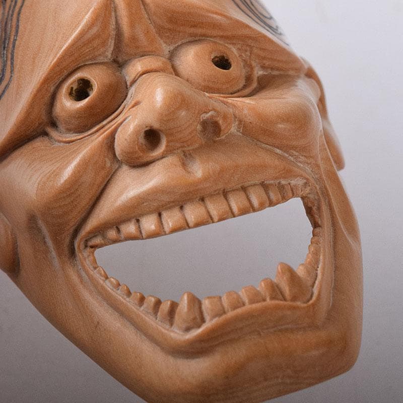 DEJAPAN 時代提げ物　木彫　面根付　能面　お面　般若面　C　7860