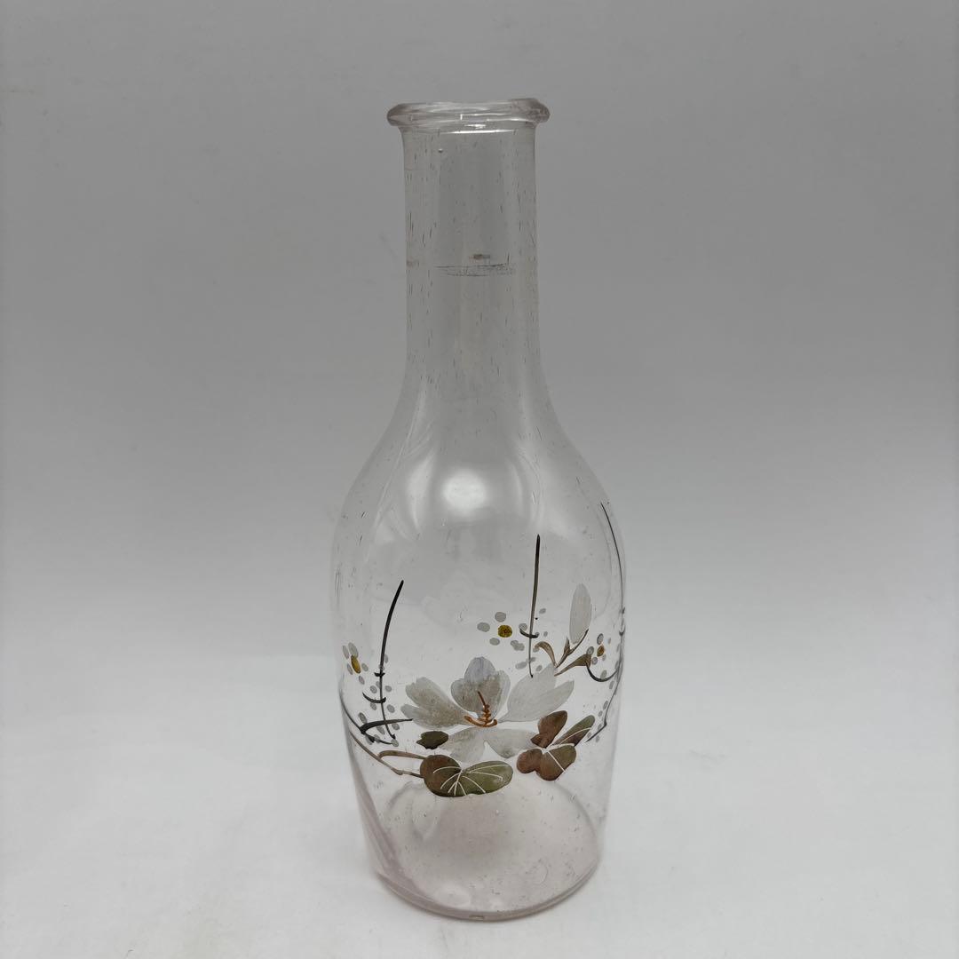 ガラス 徳利 花図 手描き酒器 レトロ花柄　ガラス瓶　2個