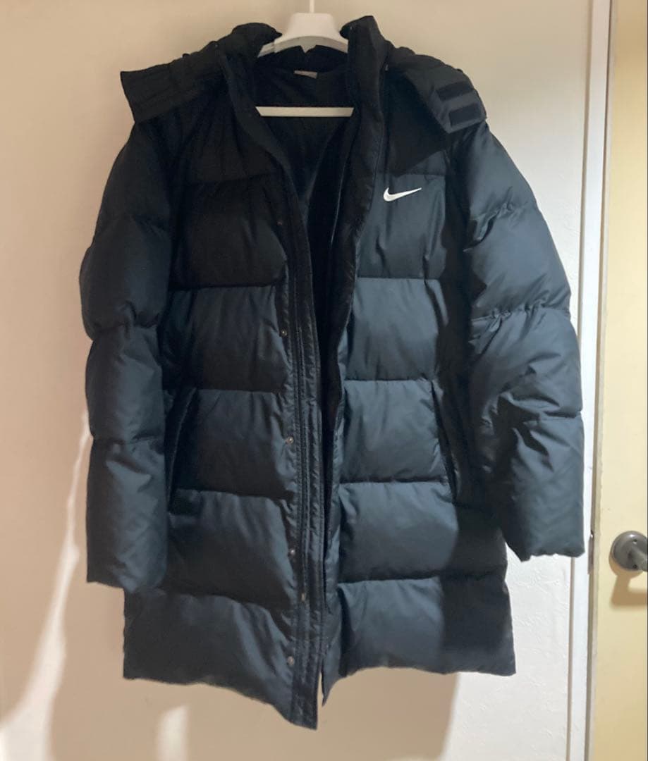 NIKE ロング ダウン ベンチコート ブラック XL フード脱着 未使用に近い