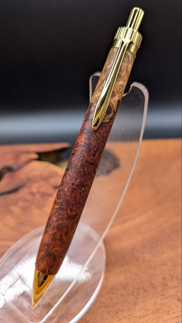 626超極上　本花梨　紅白　瘤杢　木軸シャーペン　ボールペン