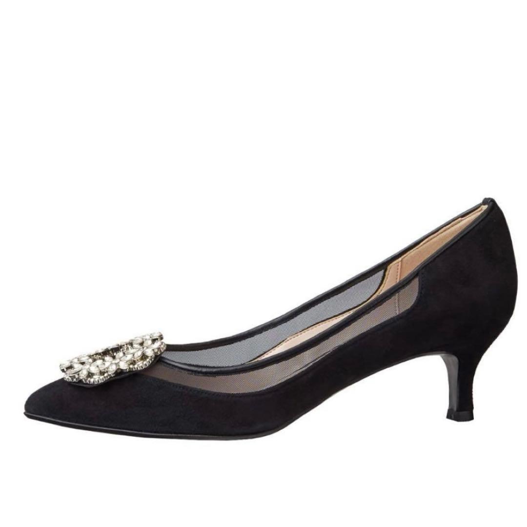 DIANA ブラックビジューバックル付きパンプス　ダイアナ