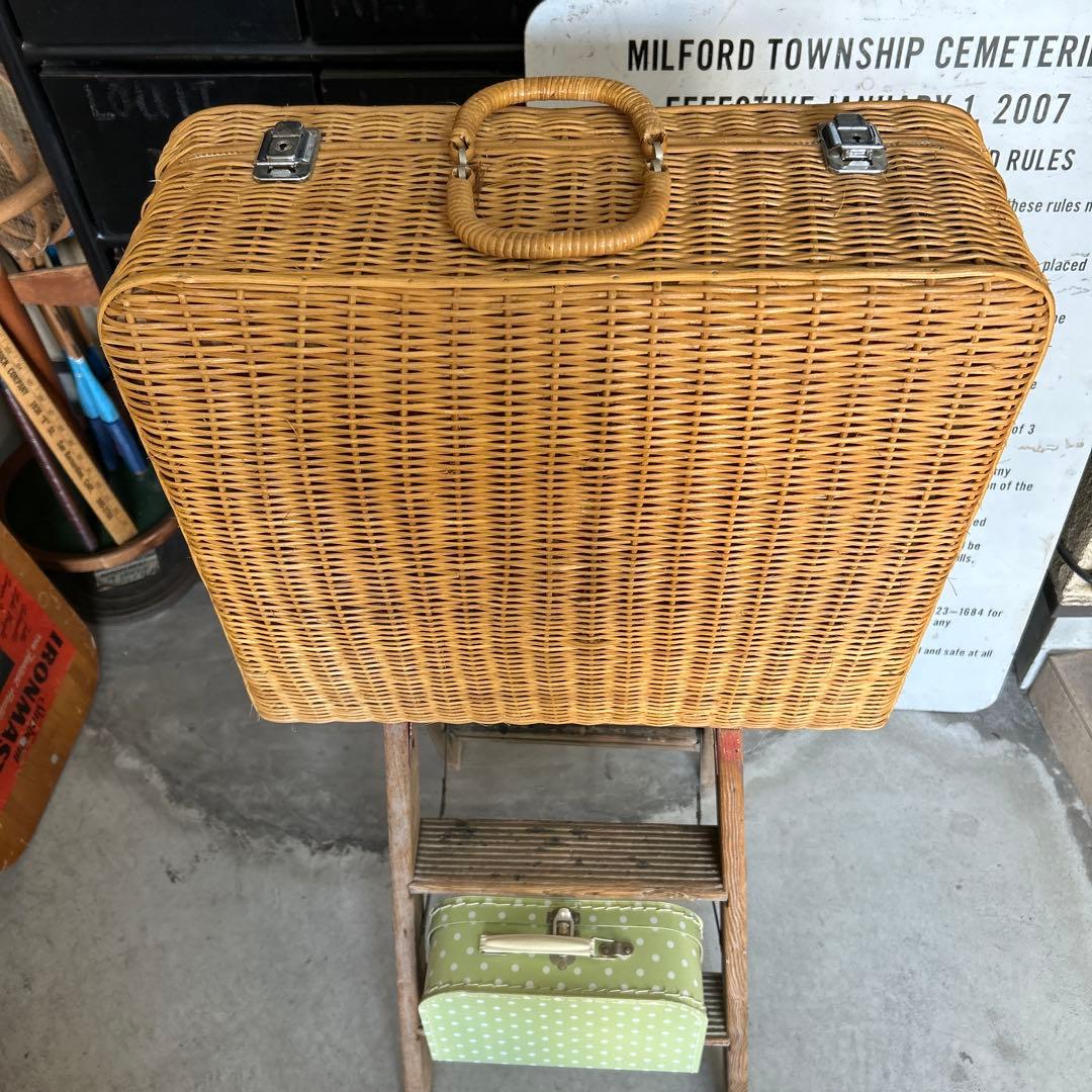 【鍵&ミニトランク付き】 ラタン トランクバスケット かごバック 籠 蚤の市
