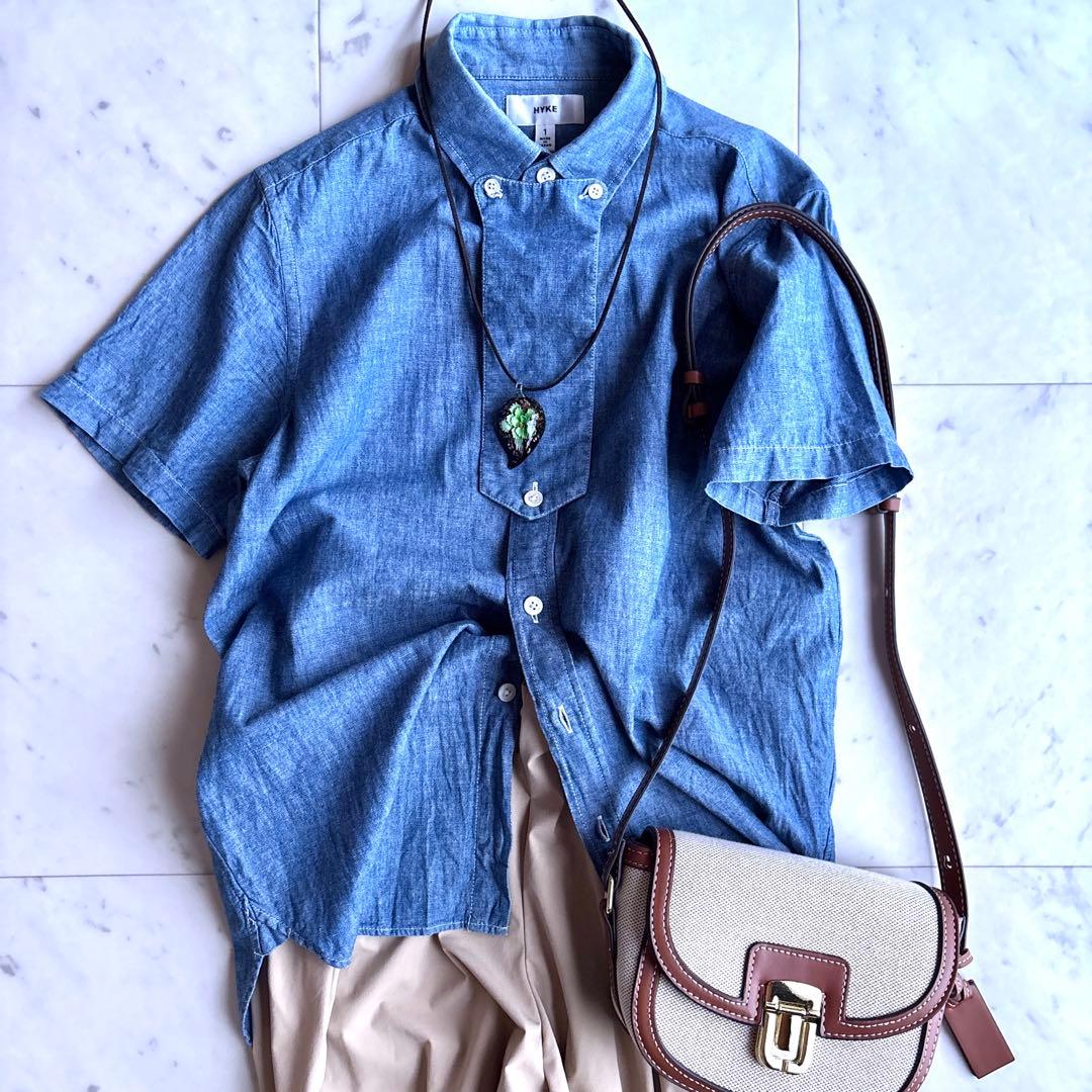 美品 ハイク シャンブレー ボタンダウンシャツ 1 ブルー