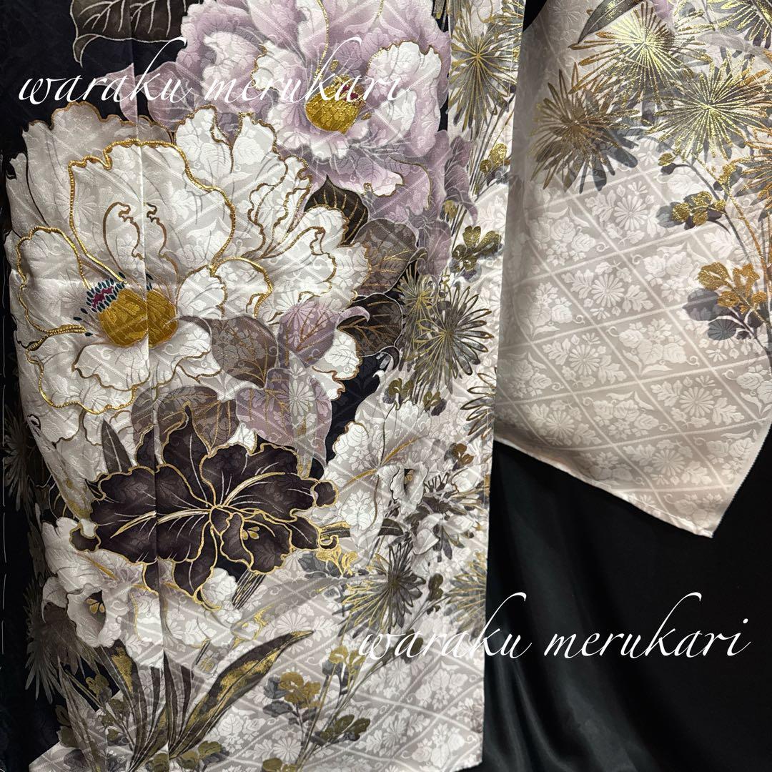 濃紺振袖◾️牡丹乱菊紋◾️古典柄◾️新品フルオーダー◾️正絹◾️金糸古典柄金糸袋帯◾️成人式