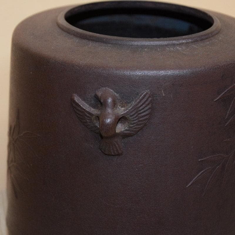 茶道具　雀鐶付竹紋釜　風炉釜　釣釜　大釻付　菊池正直　古物　送料込み