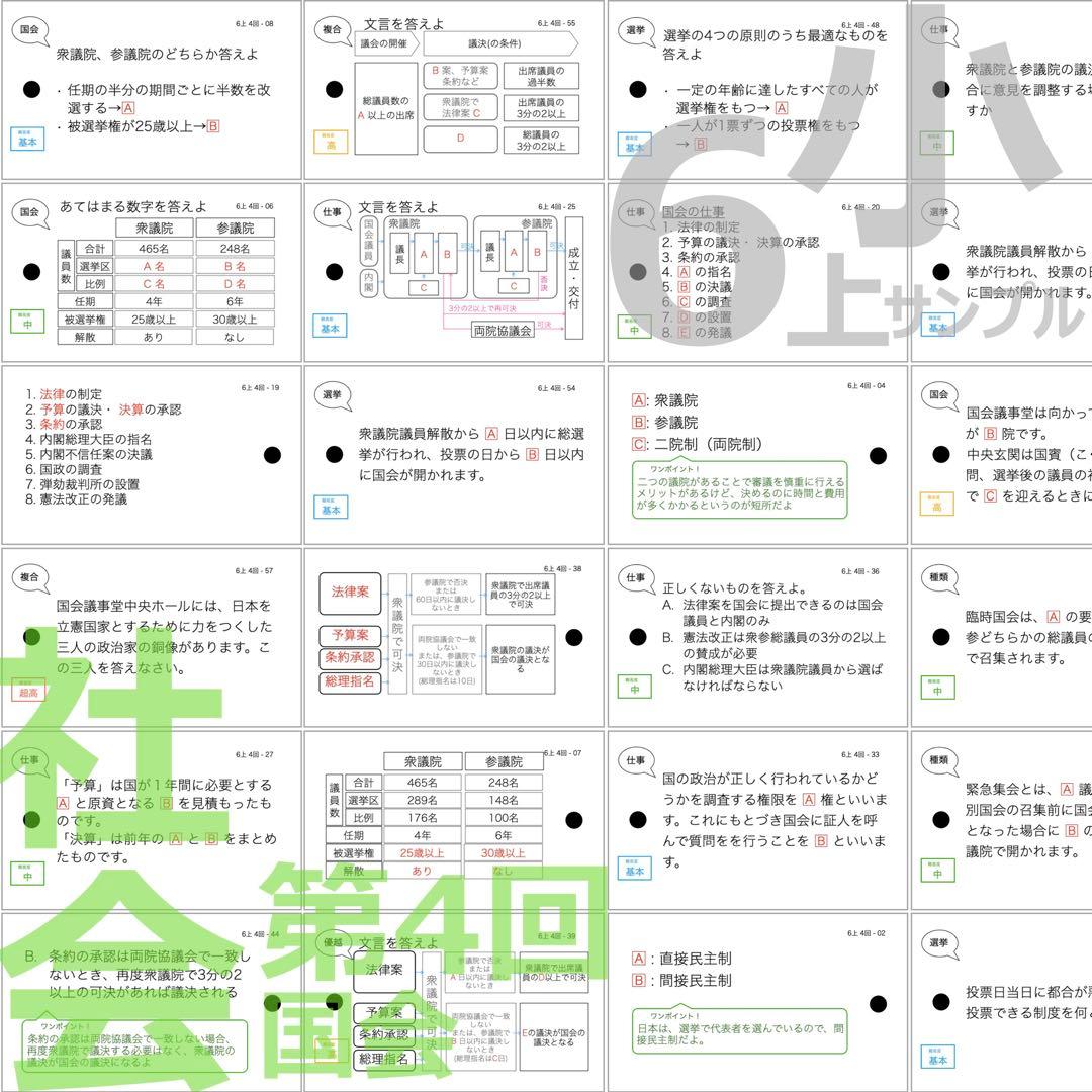 中学受験 暗記カード【6年上 社会・理科 1-8回】予習シリーズ 組分け