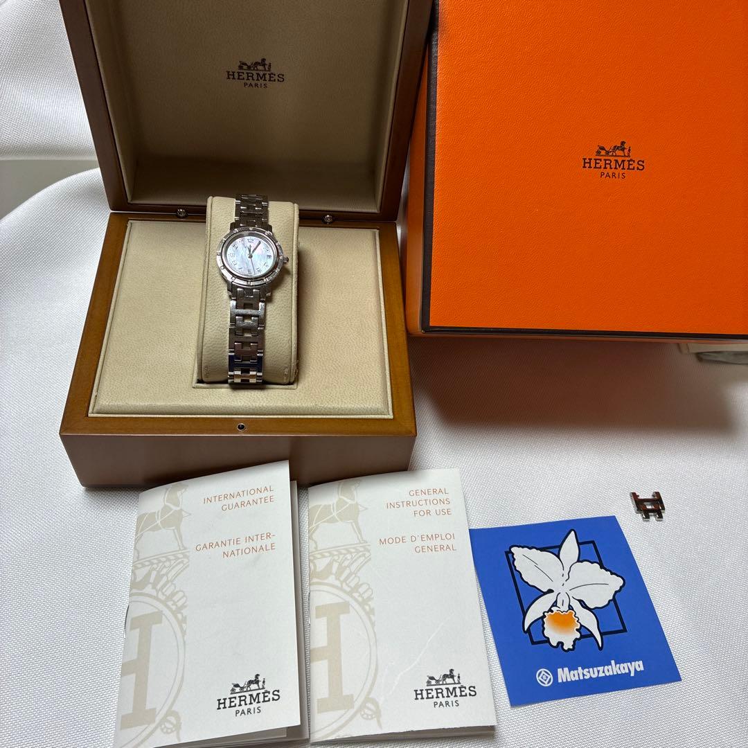 HERMES クォーツ腕時計 ピンクシェル文字盤