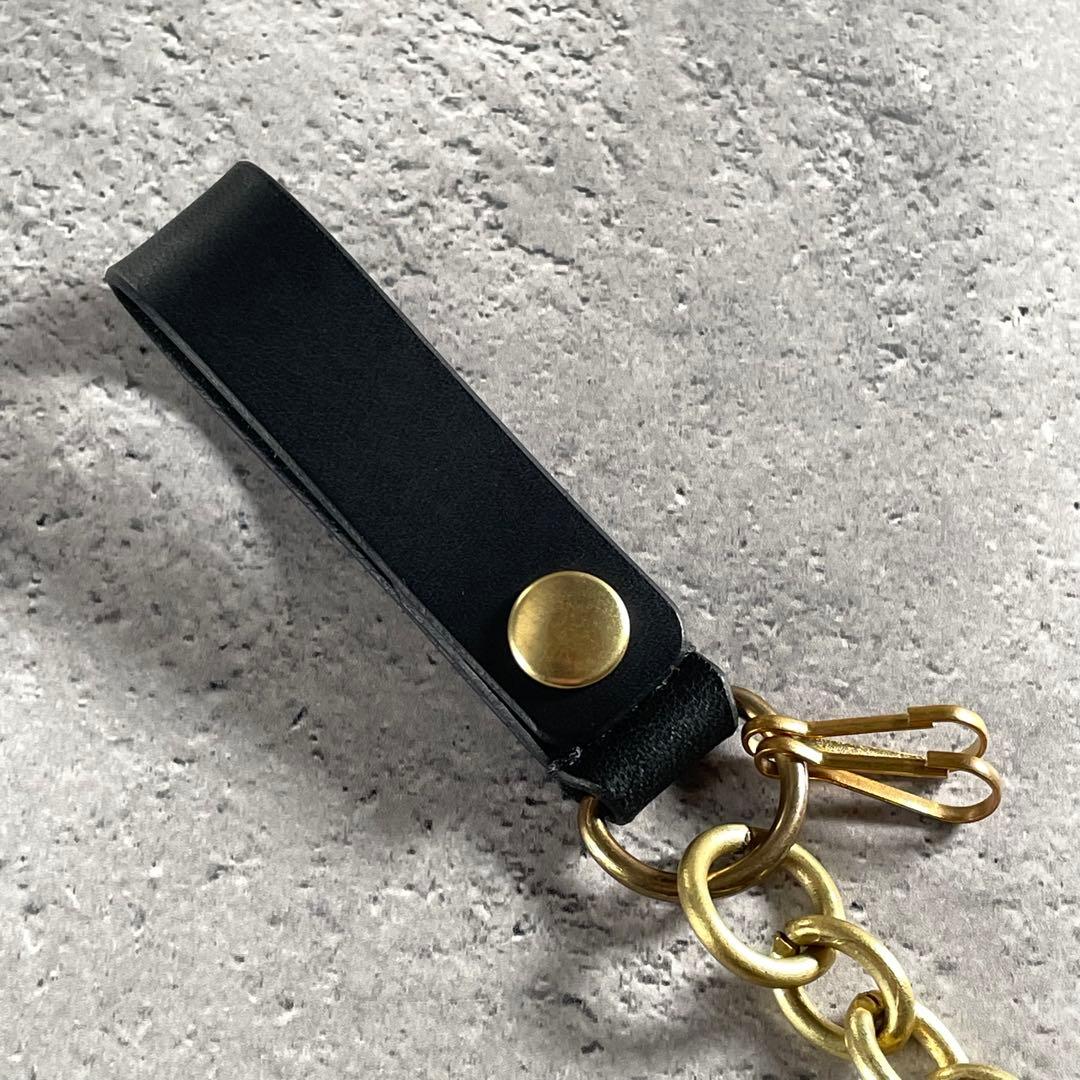 トラッカーウォレット ミドル 真鍮チェーン付 本革 ヌメ革　バイカー　無骨