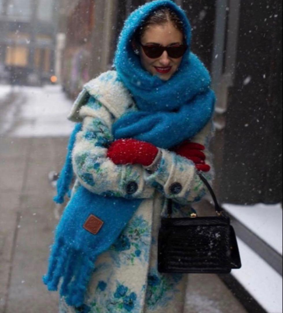 【未使用】LOEWE モヘアウールスカーフ アナグラム ターコイズブルー