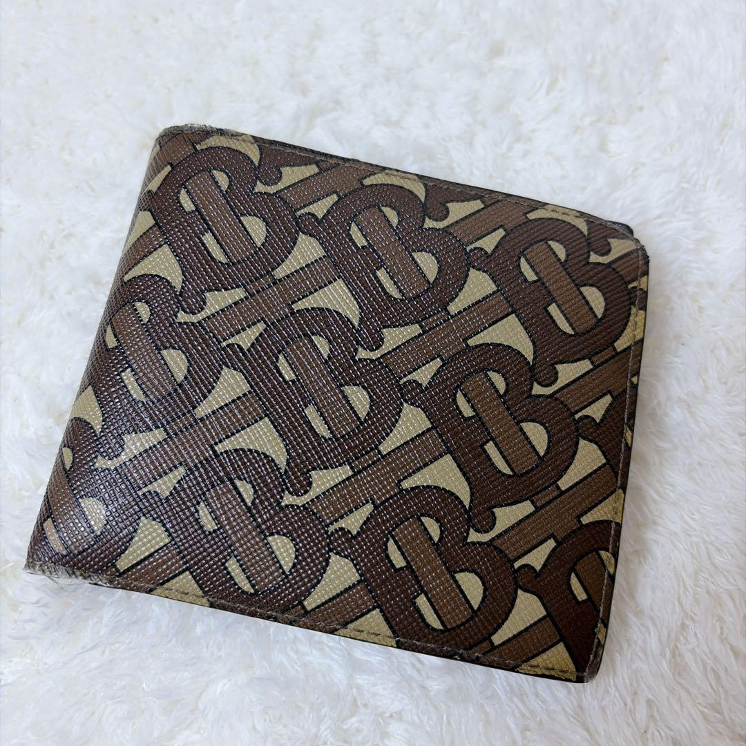 BURBERRY 2つ折り財布 TBロゴ 総柄 レザー PVC ブラウン