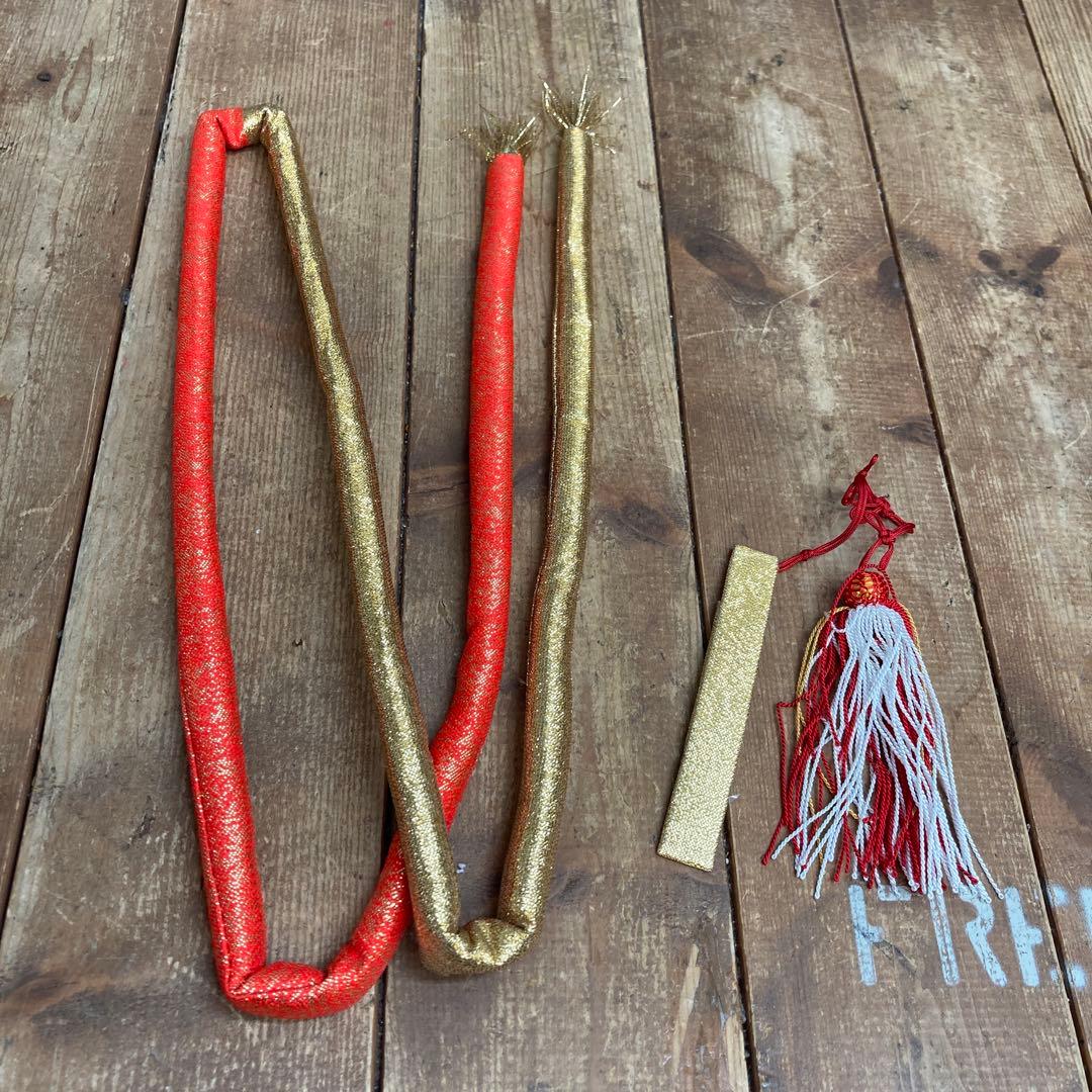 【豪華5点セット】七五三 御祝帯・和装小物セット（金・朱赤・花柄）