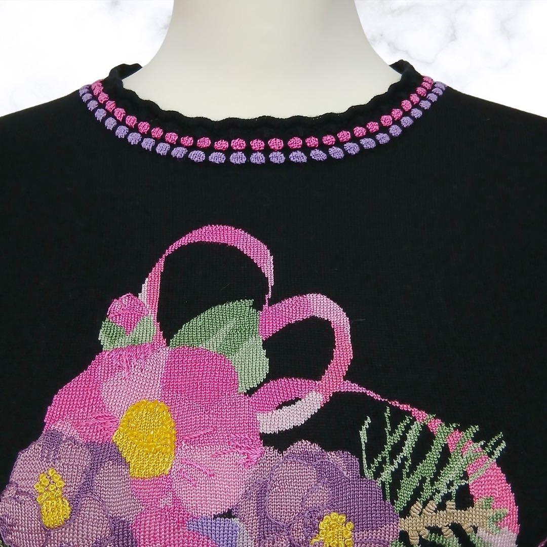 LEONARD SPORT レオナールスポーツ 刺繍ニット 黒　花柄 38