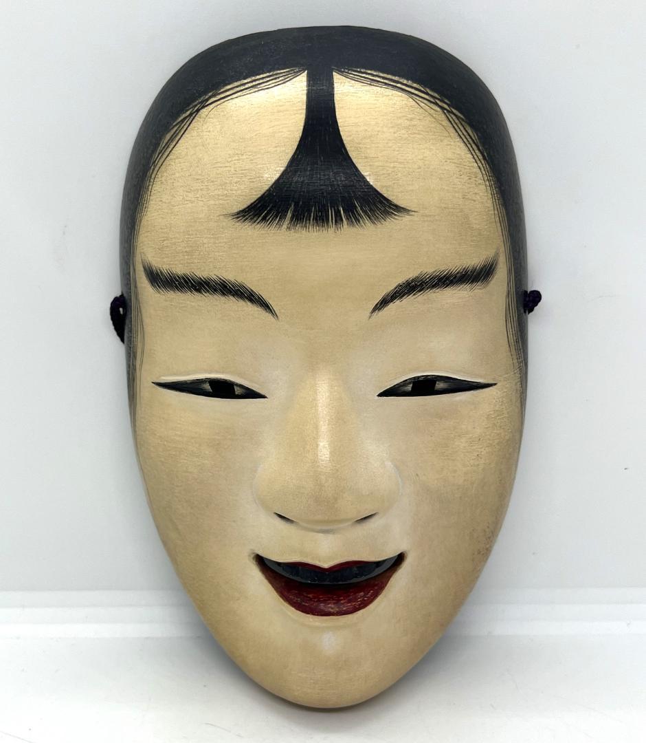 能面 木彫り 女性面 箱付き 能楽 仮面 伝統工芸 中古 傷あり