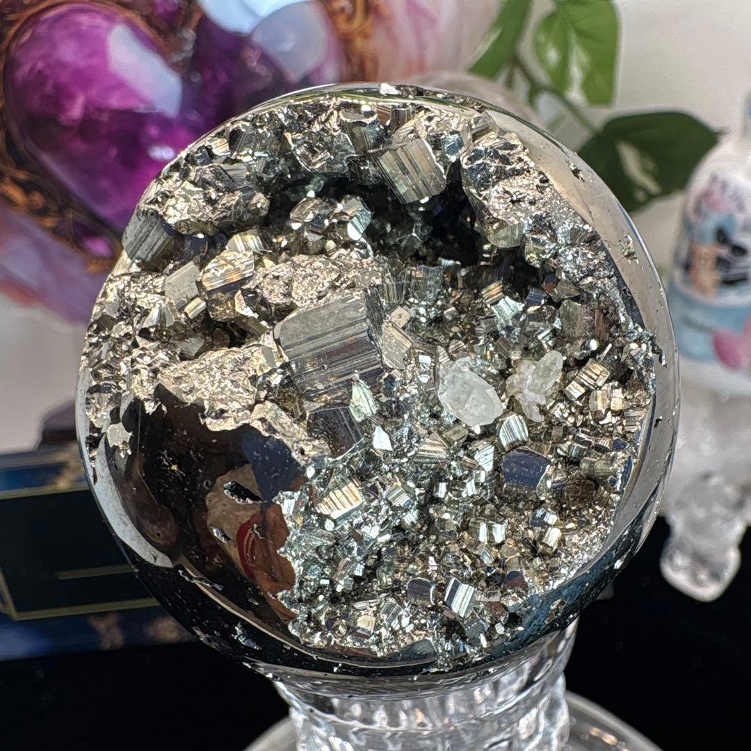 高品質♡パイライトスフィア♡♡水晶共生No.2494