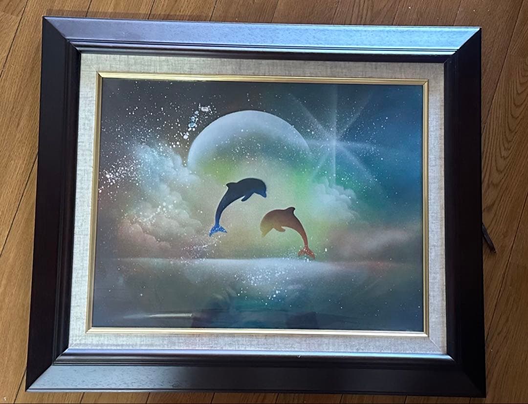 スプレーアート　エデン　イルカ　額付き　F6キャンパス