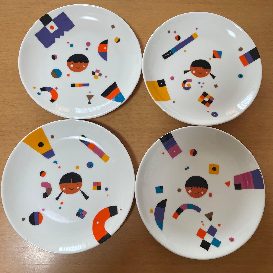 【未使用】 五味太郎 絵皿 4枚セット 五味太郎のパーティウェア スタンド付