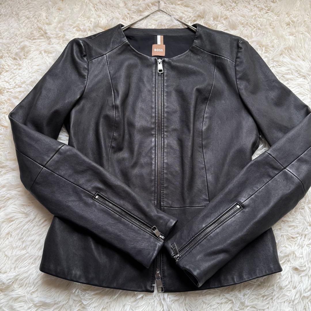 BOSS ボス ラムレザー ダブルジップジャケット M相当 レディース　ヒューゴ
