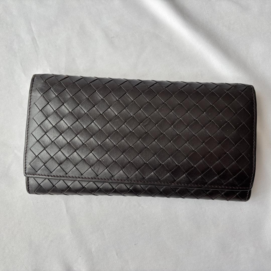 良品 ボッテガヴェネタ イントレチャート 長財布 お洒落 レザー ブラウン