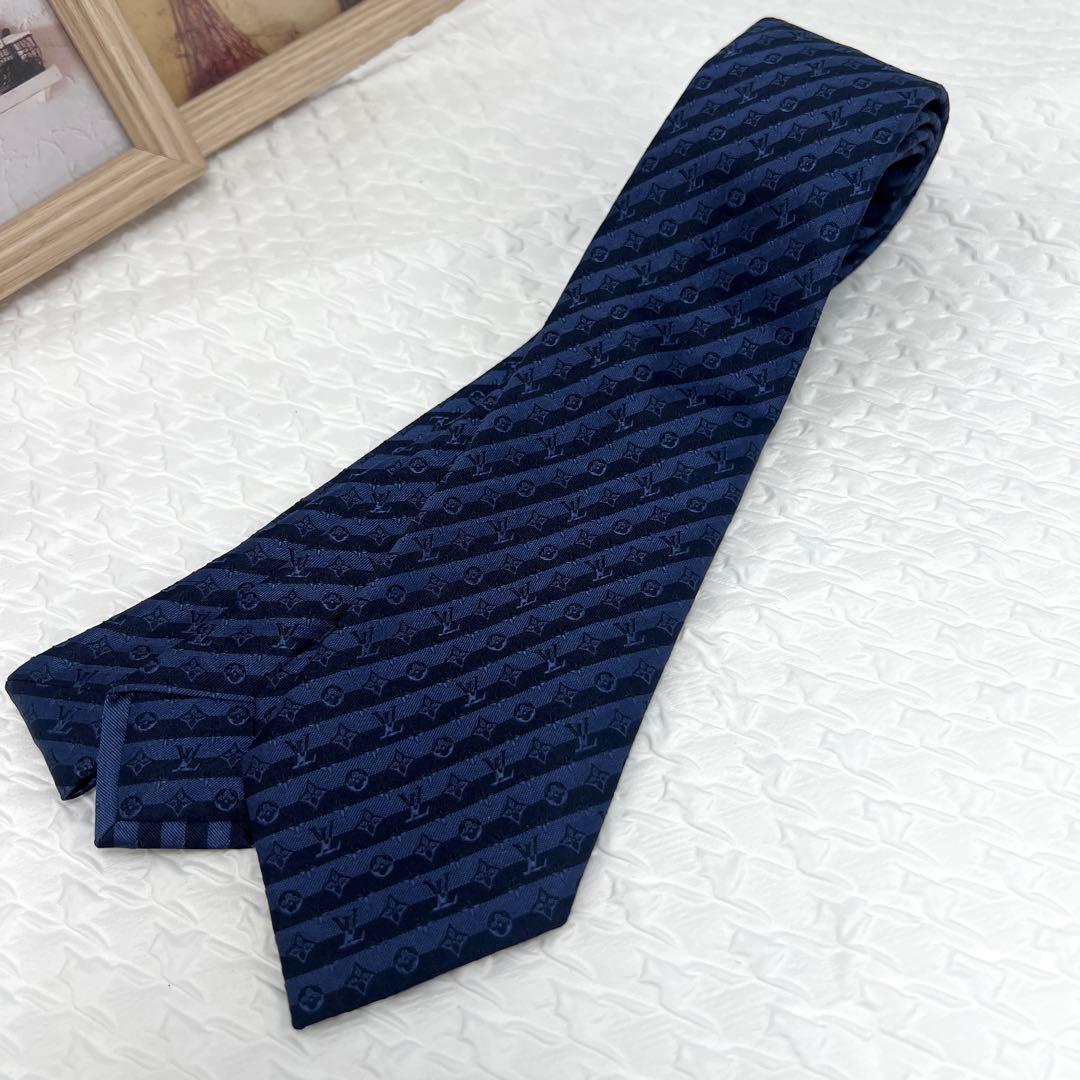 ✨ほぼ未使用品✨ルイヴィトン ネクタイ　モノグラム ダイアゴナル　マリーヌ