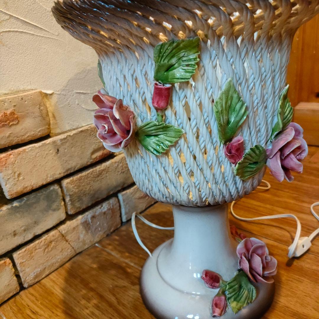 希少 激レア アールヌーヴォー アンティークランプ 陶器 エンジェル 天使 薔薇