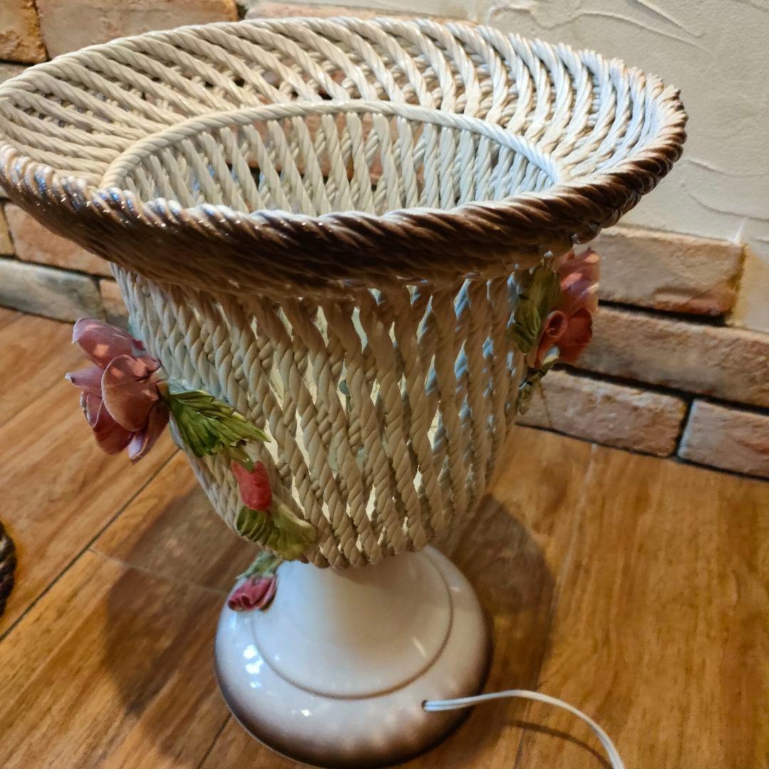 希少 激レア アールヌーヴォー アンティークランプ 陶器 エンジェル 天使 薔薇