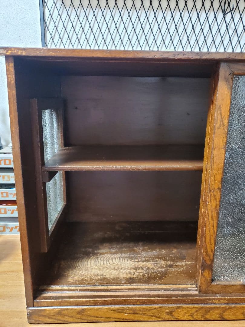 ダイヤガラス引戸棚　昭和レトロ