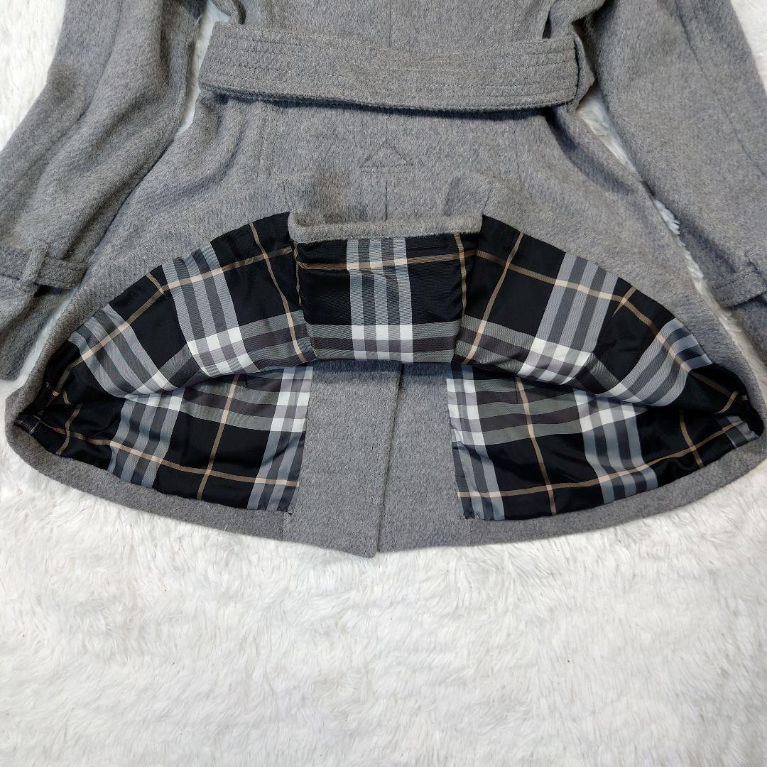 バーバリー ブルーレーベル　ロングコート　アンゴラ　ノバチェック　グレー 38