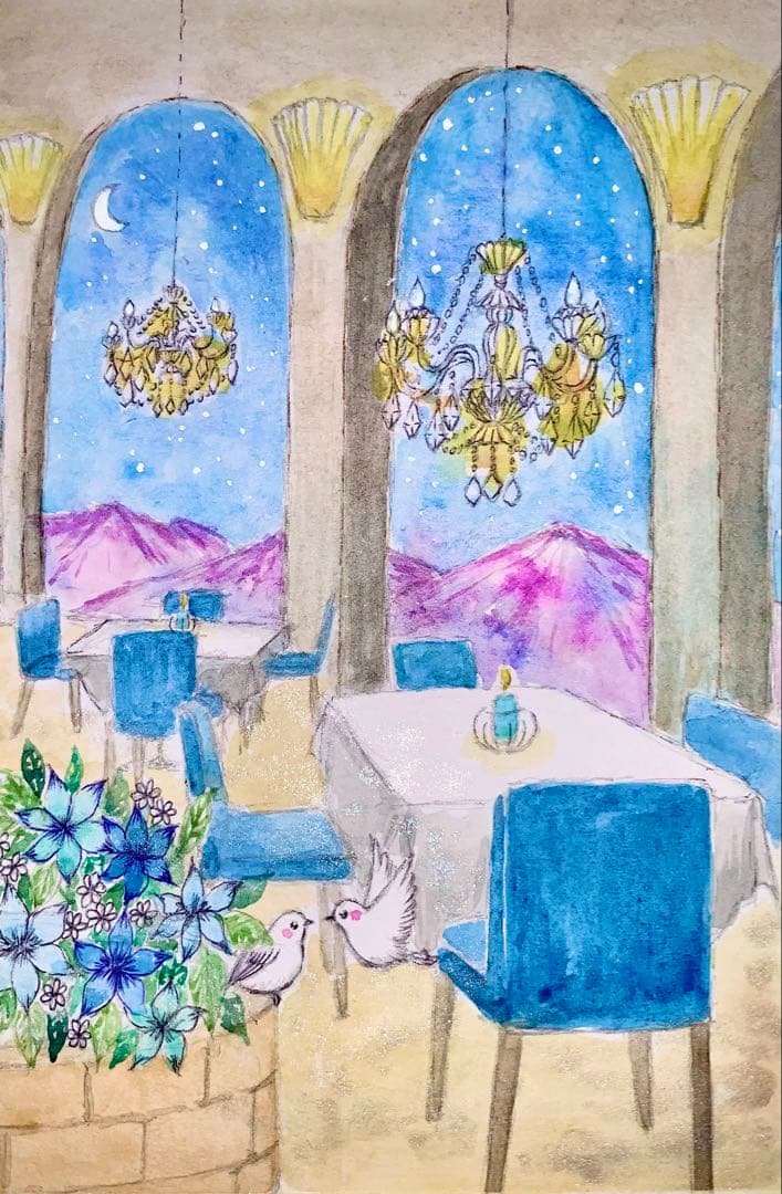 もも水彩画 星空の見えるレストラン　値段は※900円です