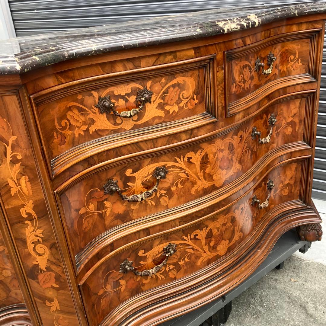 イタリアアンティーク 花柄象嵌 木製サイドボード 飾り棚 チェスト カウンター