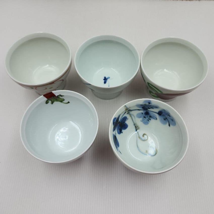 波佐見焼　陶房　青　反湯呑　新仙茶　フリーカップ　5柄揃　新品未使用
