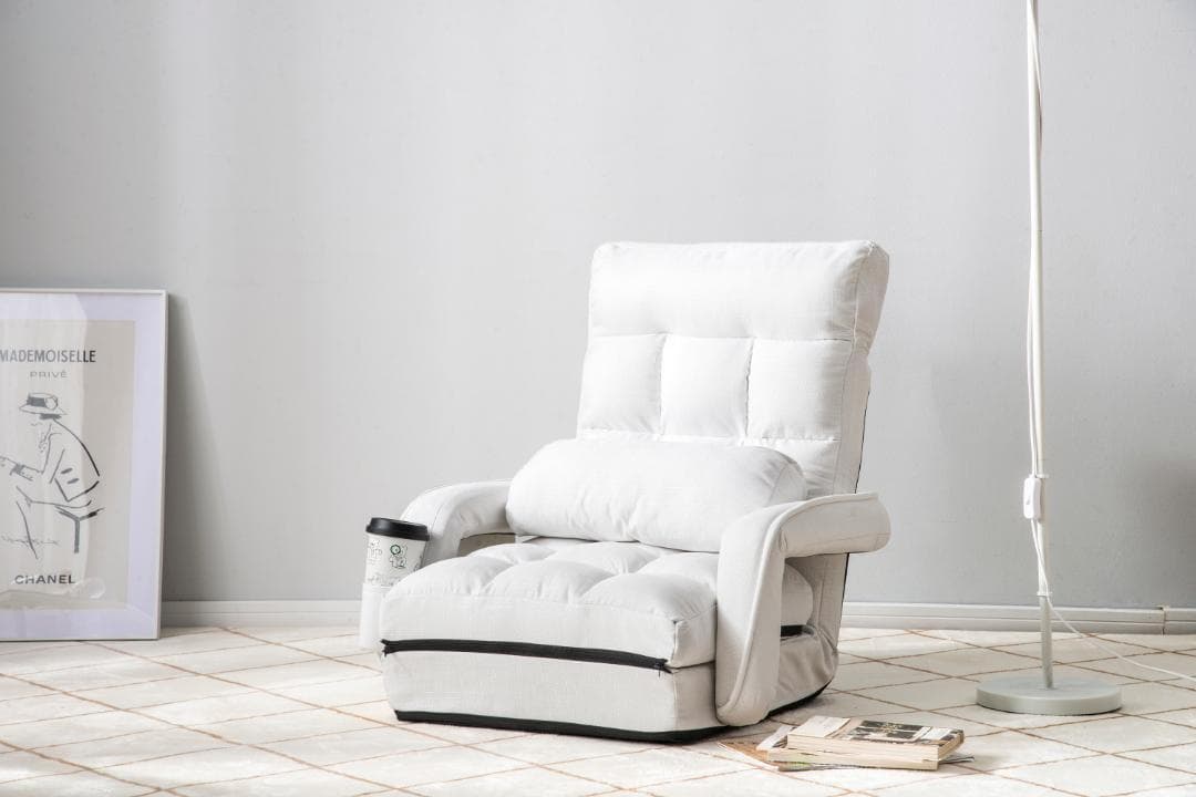 【ホワイト】座椅子 リクライニング 14段ギア リクライニングチェアー