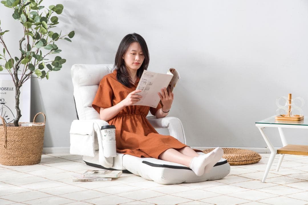 【ホワイト】座椅子 リクライニング 14段ギア リクライニングチェアー