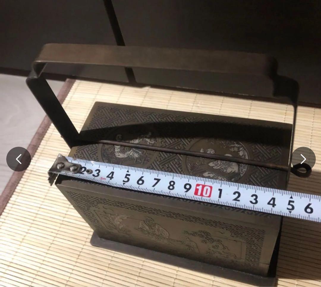 アンティーク調 持ち手付き 小物入れ 幾何学模様 レトロ 銅細工　銅鍛金